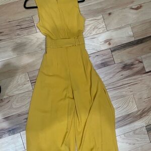 Mustard Yellow Wide-Leg Jumpsuit with High Neckline